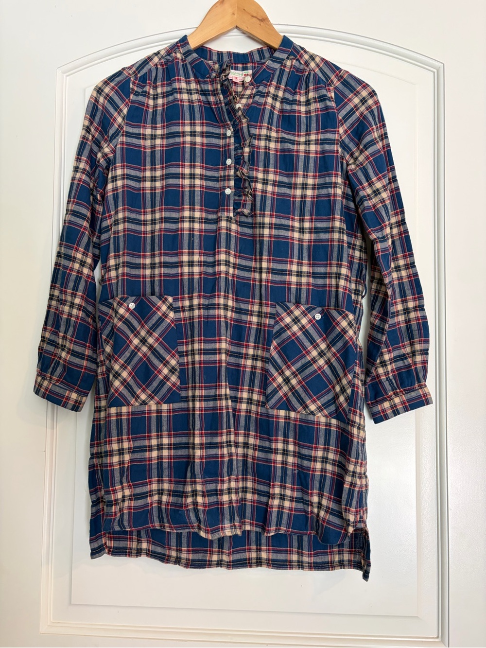 Bonpoint Girls Navy Plaid Tunic Dress with Front Pockets size 12 Cotton Vintage